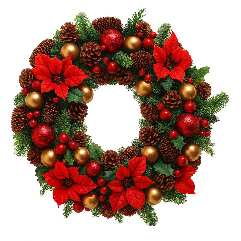 Guirlanda Decorada Pinhas e Bolas Vermelhas