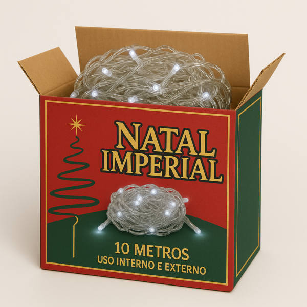 Pisca de Natal 100 Led Fixo, Fio Verde Ø2,2 mm IP44 Uso Externo 10 Metros