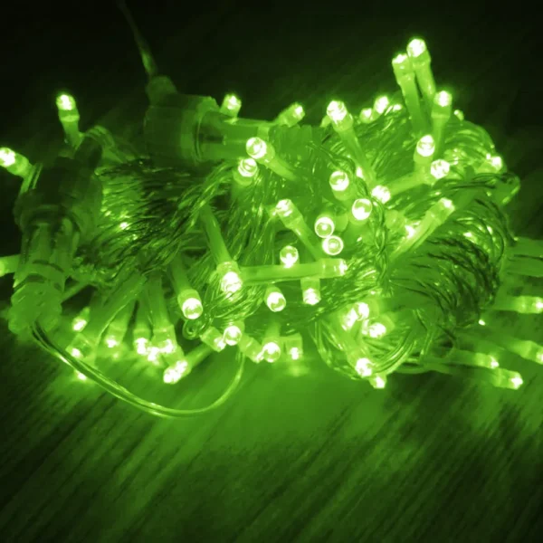 Pisca de Natal 100 Led Fixo, Fio Verde Ø2,2 mm IP44 Uso Externo 10 Metros