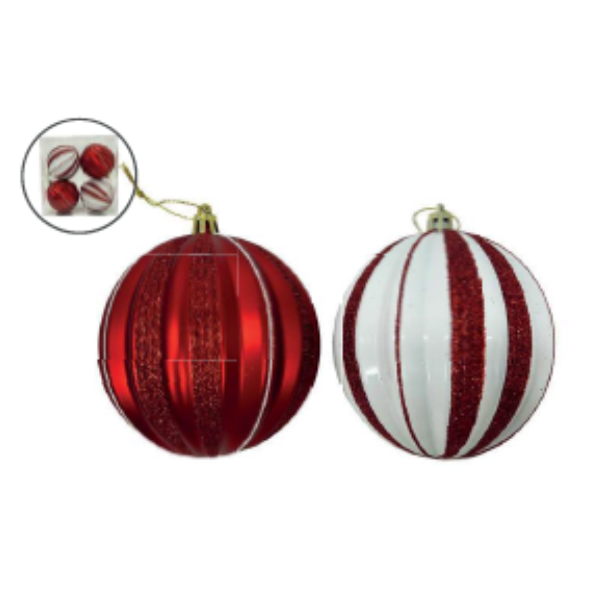 Bolas Listradas Vermelho e Branco – Natal Doce